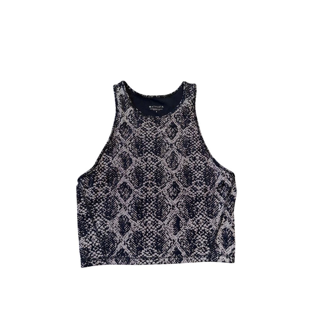 Athleta Snakeskin Crop Tank Women S Black Gray High Neck Athletic Workout Top